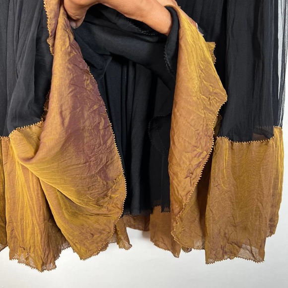 Donna Karan Collection Silk Midi Skirt S Black Bronze Hem Fold Over Waist EUC! - Picture 7 of 9